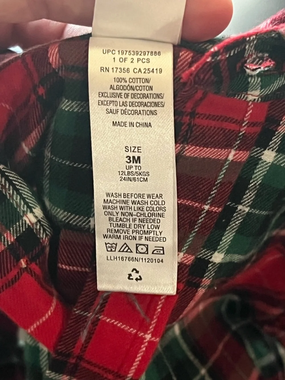 New - Little Me Red Plaid Christmas Baby Onesie with Navy Embroidered Pants
